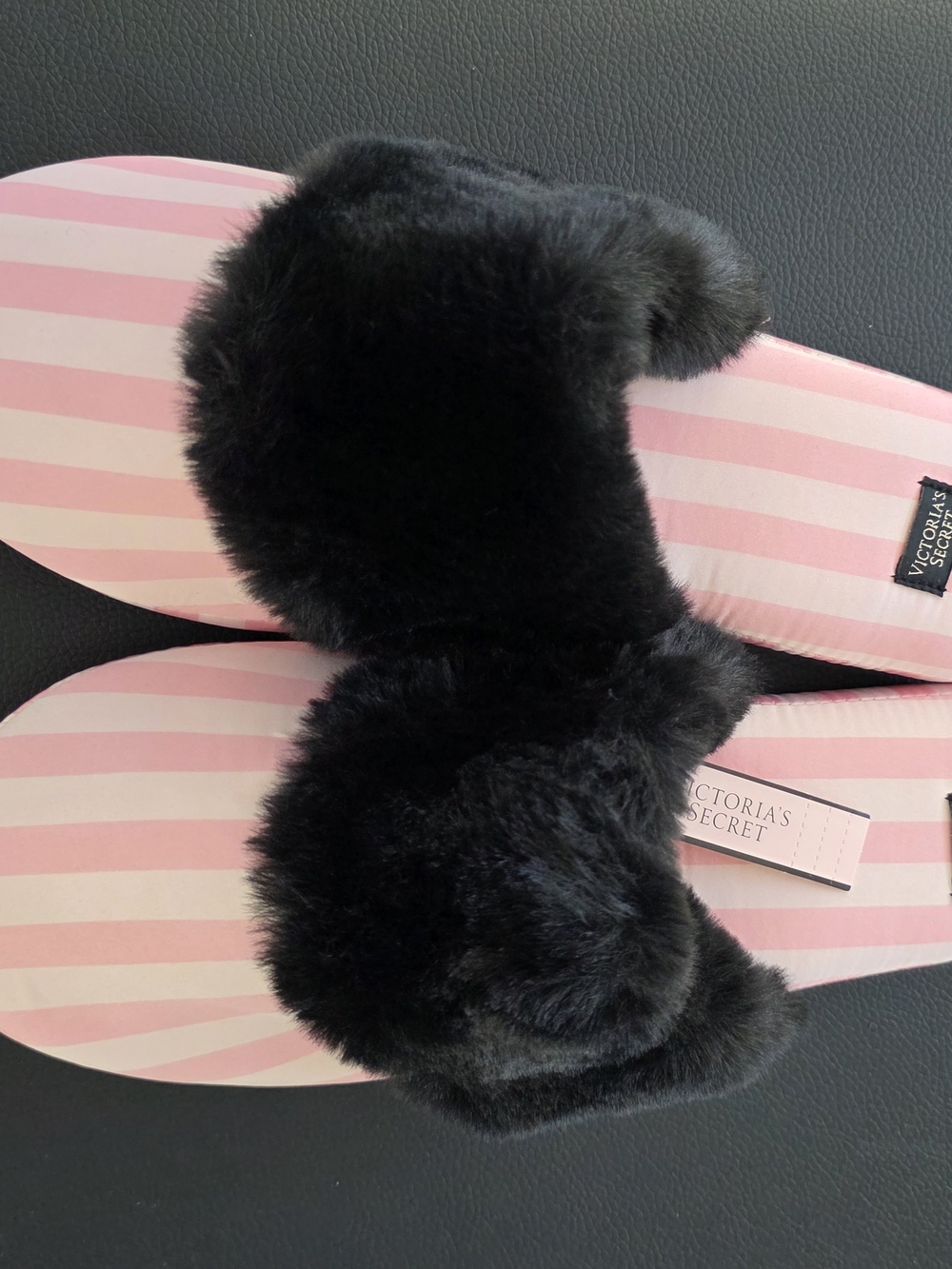 Victoria's Secret Black Faux Fur Slide Sandals